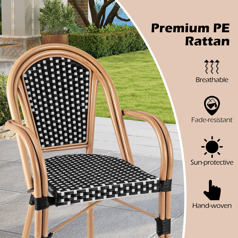 Costway - Hand-Woven PE Wicker Outdoor French Bistro Chairs Set of 2-Black