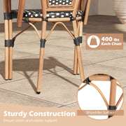 Costway - Hand-Woven PE Wicker Outdoor French Bistro Chairs Set of 2-Black