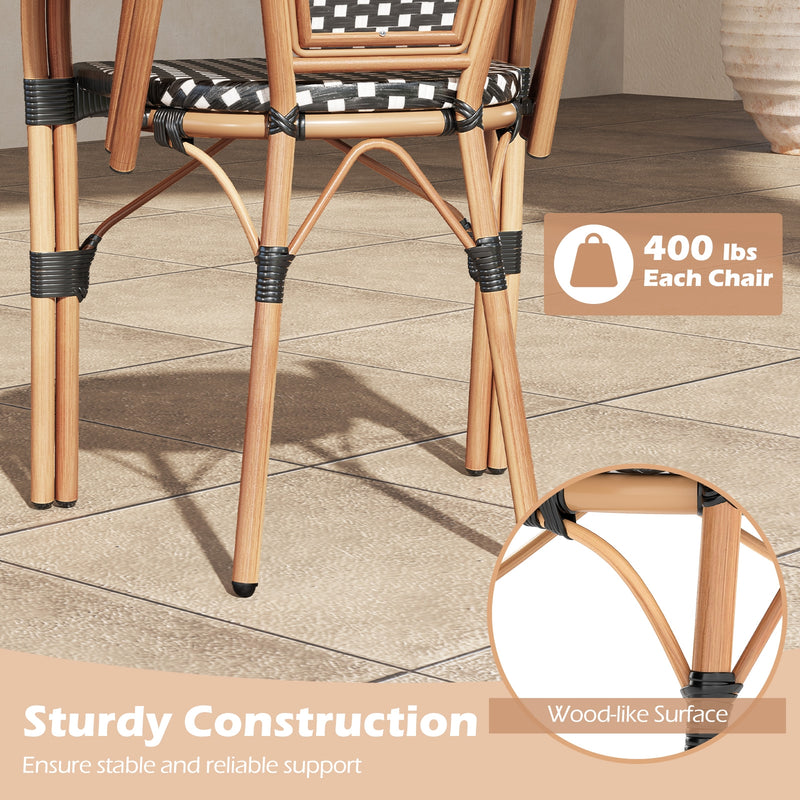Costway - Hand-Woven PE Wicker Outdoor French Bistro Chairs Set of 2-Black
