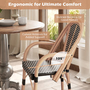 Costway - Hand-Woven PE Wicker Outdoor French Bistro Chairs Set of 2-Black