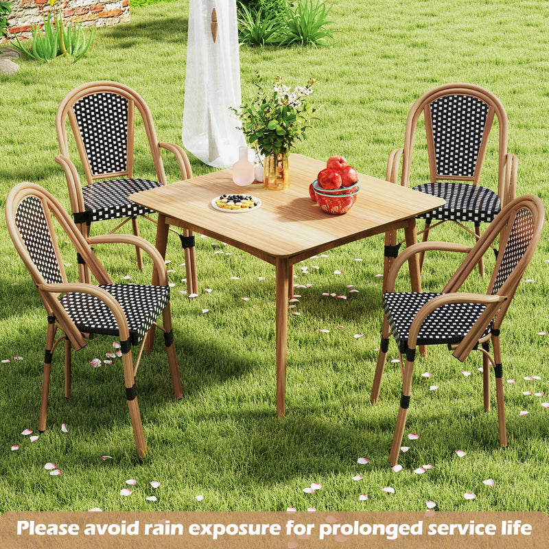 Costway - Hand-Woven PE Wicker Outdoor French Bistro Chairs Set of 2-Black