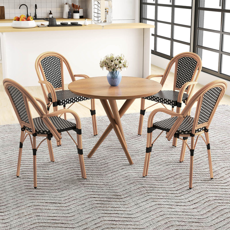 Costway - Hand-Woven PE Wicker Outdoor French Bistro Chairs Set of 2-Black
