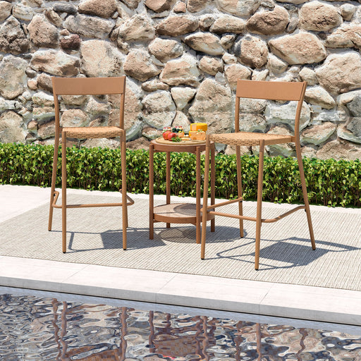 Costway - Patio Barstools Set of 2 with Rattan Seat and Metal Backrest-Light Brown