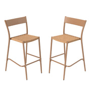 Costway - Patio Barstools Set of 2 with Rattan Seat and Metal Backrest-Light Brown