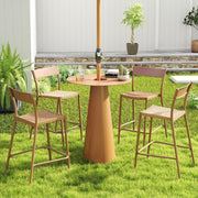 Costway - Patio Barstools Set of 2 with Rattan Seat and Metal Backrest-Light Brown