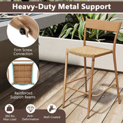 Costway - Patio Barstools Set of 2 with Rattan Seat and Metal Backrest-Light Brown