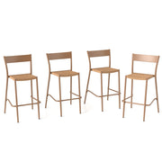 Costway - Patio Barstools Set of 4 with Rattan Seat and Metal Backrest-Light Brown