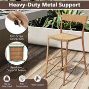 Costway - Patio Barstools Set of 4 with Rattan Seat and Metal Backrest-Light Brown