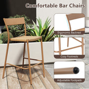 Costway - Patio Barstools Set of 4 with Rattan Seat and Metal Backrest-Light Brown