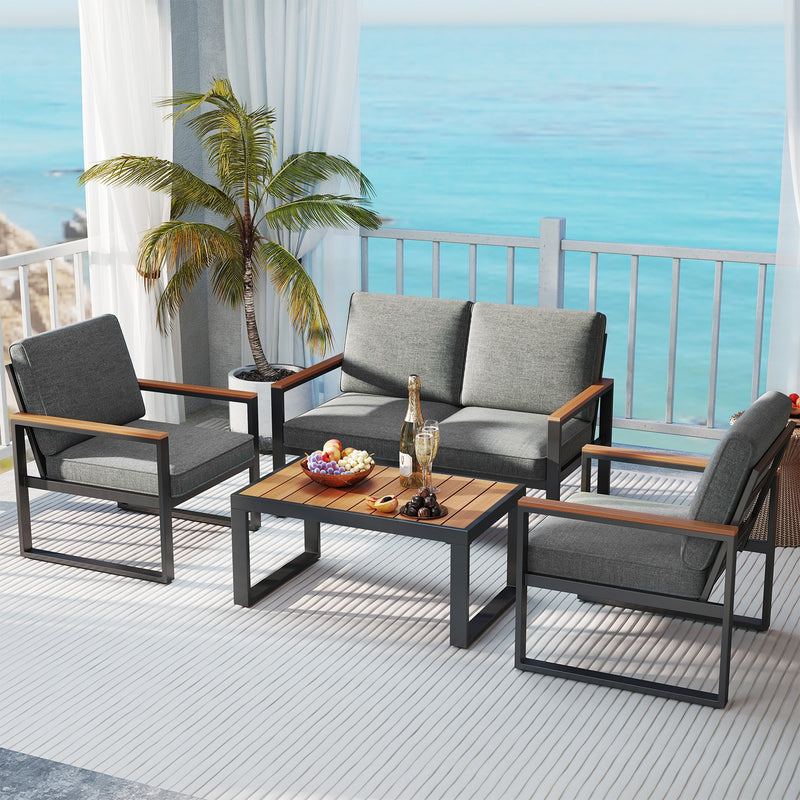 Costway - Patio Aluminum Sofa Modern Armchairs Set of 2 for Balcony-Grey