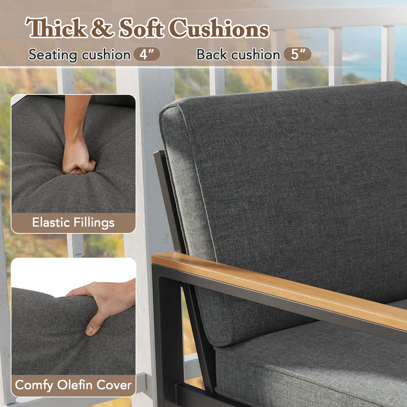 Costway - Patio Aluminum Sofa Modern Armchairs Set of 2 for Balcony-Grey