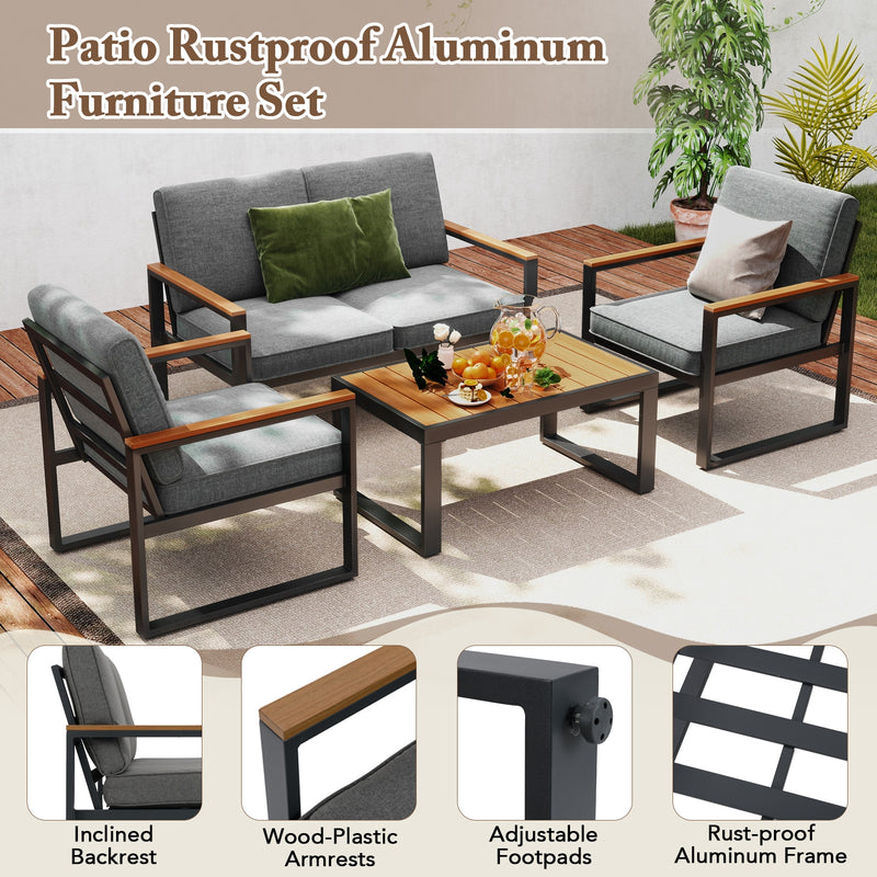 Costway - Patio Aluminum Sofa Modern Armchairs Set of 2 for Balcony-Grey