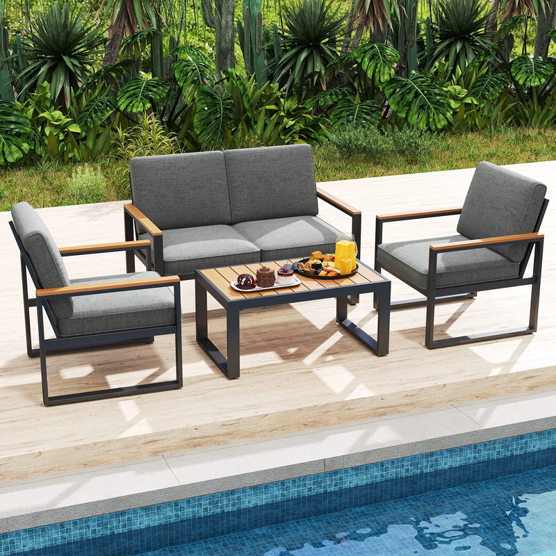Costway - Patio Aluminum Sofa Modern Armchairs Set of 2 for Balcony-Grey