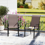 Costway - Patio Dining Chair Set of 2 with Wide Seat and Heavy-Duty Metal Frame-Brown