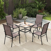 Costway - Patio Dining Chair Set of 2 with Wide Seat and Heavy-Duty Metal Frame-Brown
