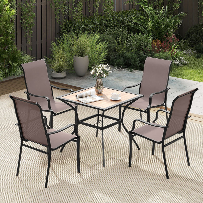 Costway - Patio Dining Chair Set of 2 with Wide Seat and Heavy-Duty Metal Frame-Brown