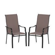 Costway - Patio Dining Chair Set of 2 with Wide Seat and Heavy-Duty Metal Frame-Brown