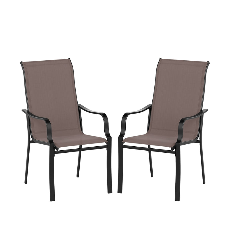 Costway - Patio Dining Chair Set of 2 with Wide Seat and Heavy-Duty Metal Frame-Brown