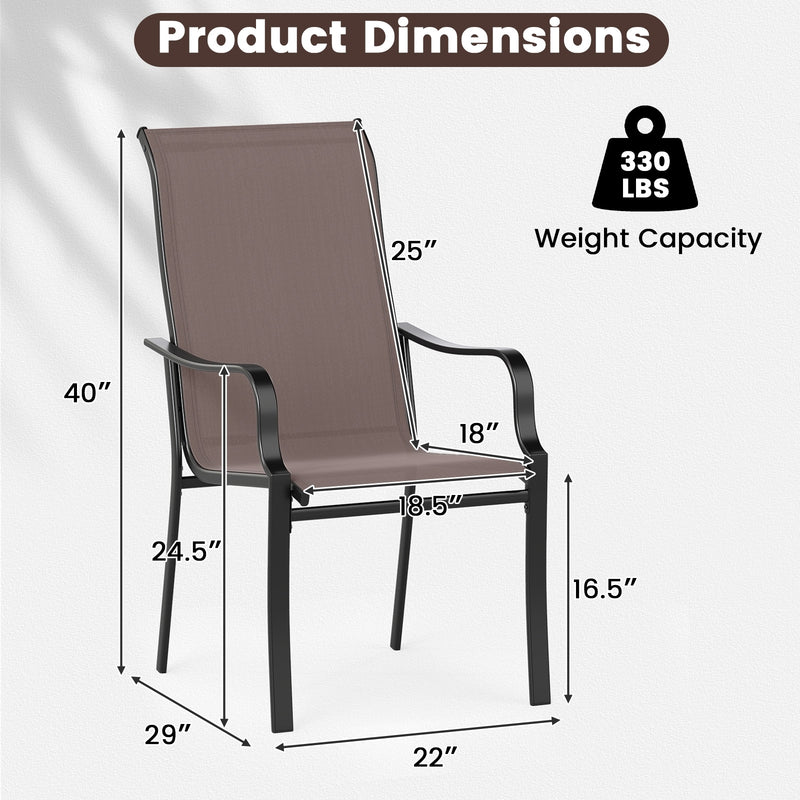 Costway - Patio Dining Chair Set of 2 with Wide Seat and Heavy-Duty Metal Frame-Brown
