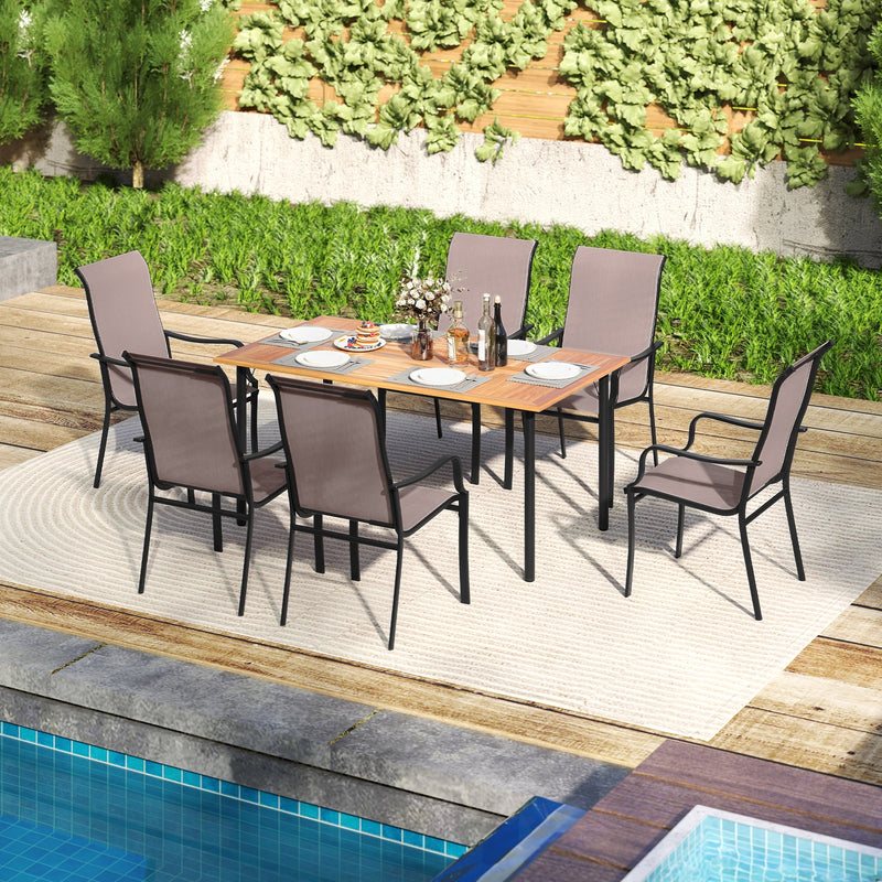 Costway - Patio Dining Chair Set of 2 with Wide Seat and Heavy-Duty Metal Frame-Brown