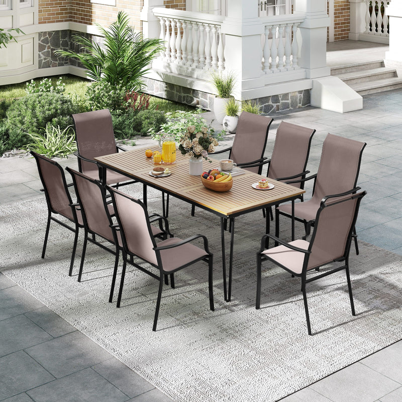 Costway - Patio Dining Chair Set of 2 with Wide Seat and Heavy-Duty Metal Frame-Brown