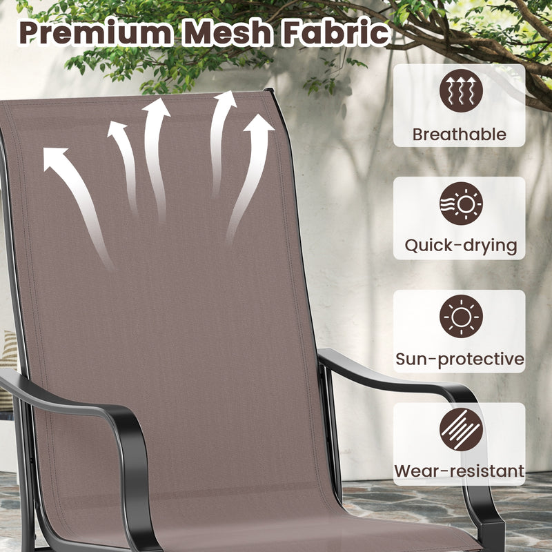 Costway - Patio Dining Chair Set of 2 with Wide Seat and Heavy-Duty Metal Frame-Brown