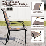 Costway - Patio Dining Chair Set of 2 with Wide Seat and Heavy-Duty Metal Frame-Brown