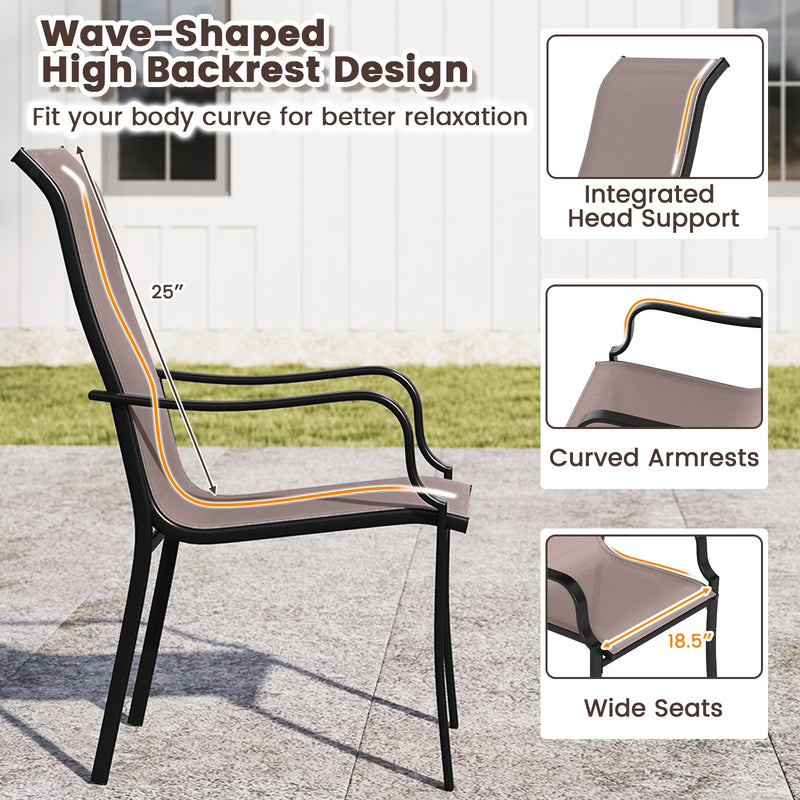 Costway - Patio Dining Chair Set of 2 with Wide Seat and Heavy-Duty Metal Frame-Brown