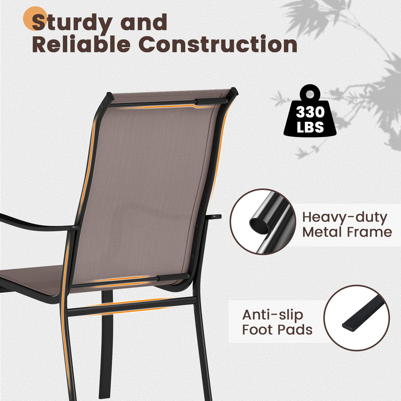 Costway - Patio Dining Chair Set of 2 with Wide Seat and Heavy-Duty Metal Frame-Brown