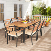 Costway - 9-Piece Patio Dining Set with 8 Wooden Armchairs