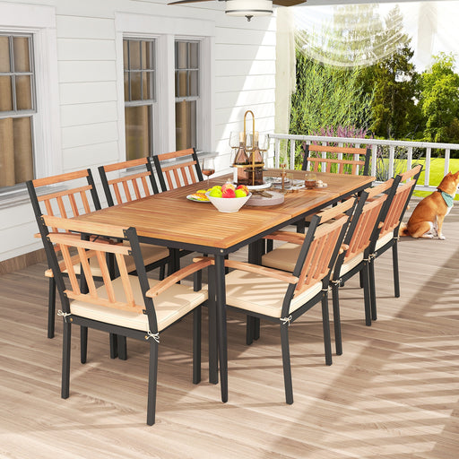 Costway - 9-Piece Patio Dining Set with 8 Wooden Armchairs