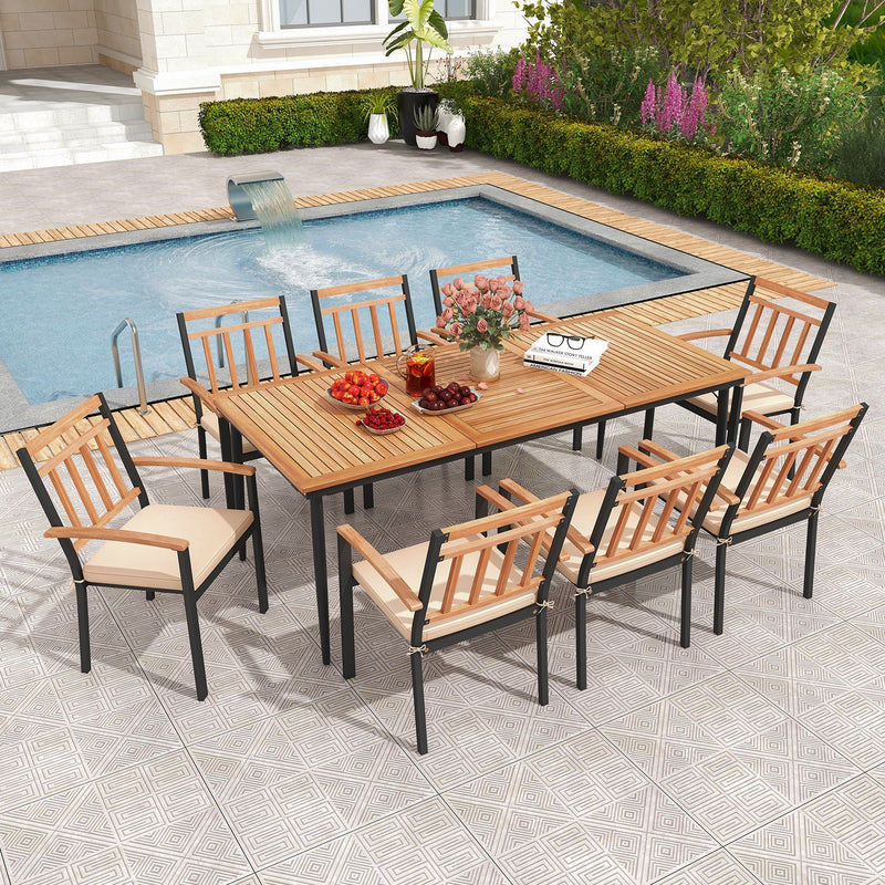 Costway - 9-Piece Patio Dining Set with 8 Wooden Armchairs