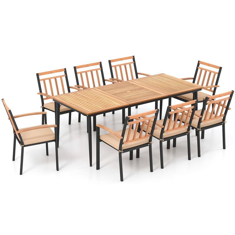 Costway - 9-Piece Patio Dining Set with 8 Wooden Armchairs