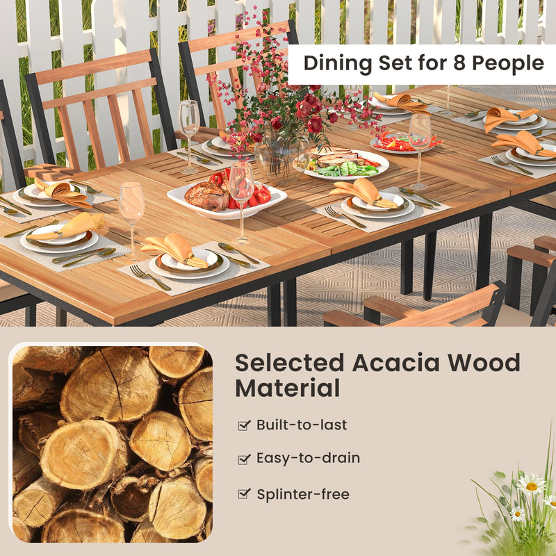 Costway - 9-Piece Patio Dining Set with 8 Wooden Armchairs