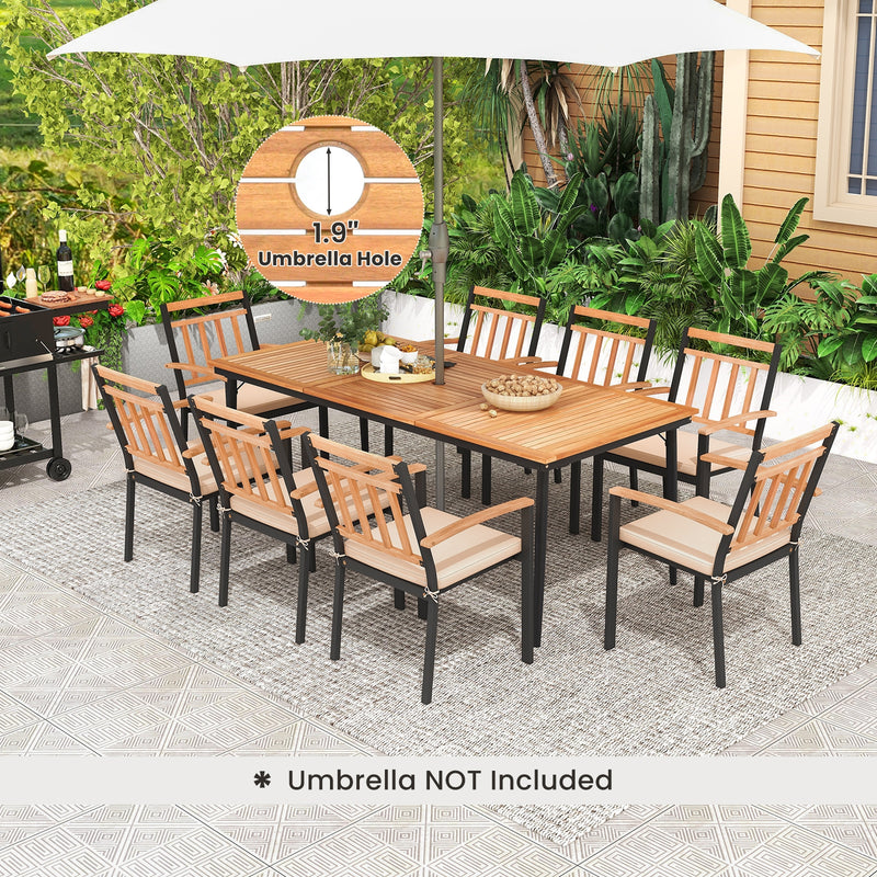 Costway - 9-Piece Patio Dining Set with 8 Wooden Armchairs