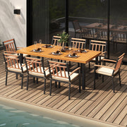 Costway - 9 Pieces Patio Dining Set 39.5 Inch Acacia Wood Table with Umbrella Hole and 24-Inch Wide Chairs