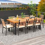 Costway - 9 Pieces Patio Dining Set 39.5 Inch Acacia Wood Table with Umbrella Hole and 24-Inch Wide Chairs