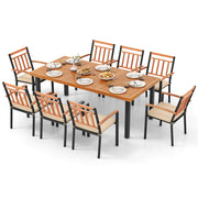 Costway - 9 Pieces Patio Dining Set 39.5 Inch Acacia Wood Table with Umbrella Hole and 24-Inch Wide Chairs