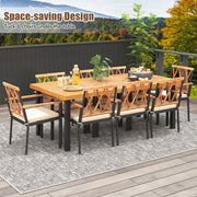 Costway - 9 Pieces Patio Dining Set 39.5 Inch Acacia Wood Table with Umbrella Hole and 22.5-Inch Wide Chairs