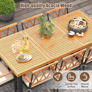 Costway - 9 Pieces Patio Dining Set 39.5 Inch Acacia Wood Table with Umbrella Hole and 22.5-Inch Wide Chairs