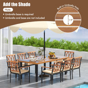 Costway - 9 Pieces Patio Dining Set 39.5 Inch Acacia Wood Table with Umbrella Hole and 22.5-Inch Wide Chairs