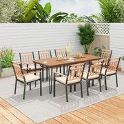 Costway - 9-Piece Patio Dining Set 35.5 Inch Acacia Wood Table with Umbrella Hole and 24-Inch Wide Chairs
