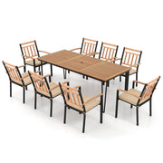 Costway - 9-Piece Patio Dining Set 35.5 Inch Acacia Wood Table with Umbrella Hole and 24-Inch Wide Chairs