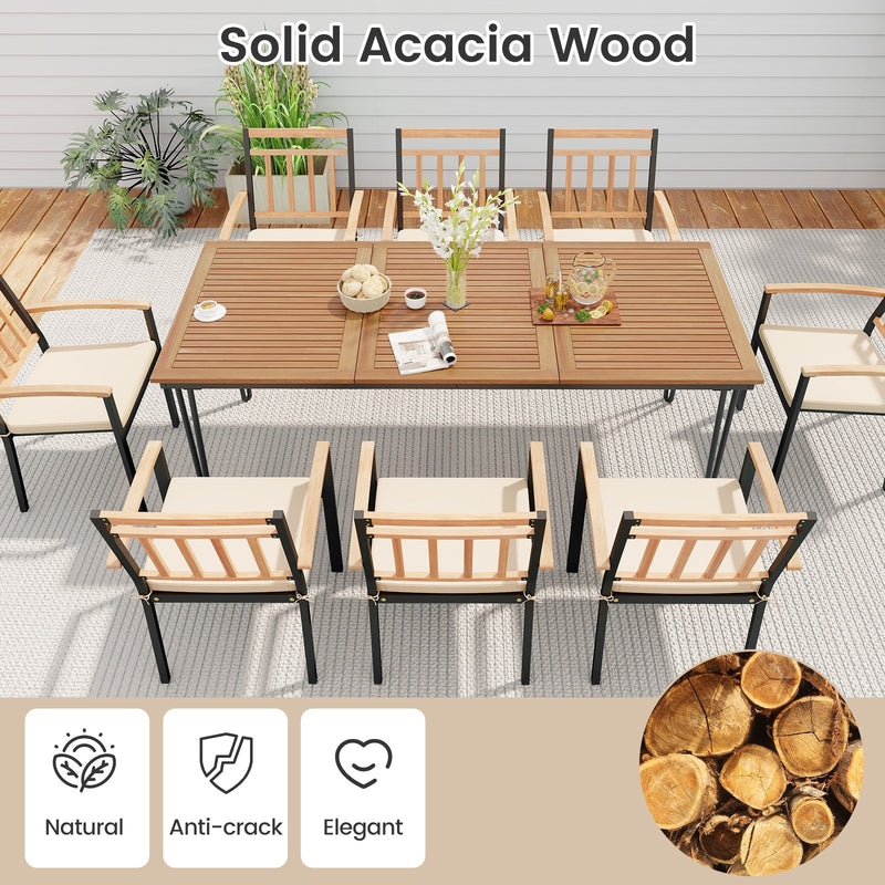 Costway - 9-Piece Patio Dining Set 35.5 Inch Acacia Wood Table with Umbrella Hole and 24-Inch Wide Chairs
