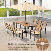 Costway - 9-Piece Patio Dining Set 35.5 Inch Acacia Wood Table with Umbrella Hole and 24-Inch Wide Chairs