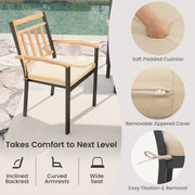 Costway - 9-Piece Patio Dining Set 35.5 Inch Acacia Wood Table with Umbrella Hole and 24-Inch Wide Chairs