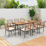 Costway - 9-Piece Patio Dining Set 35.5 Inch Acacia Wood Table with Umbrella Hole and 22.5-Inch Wide Chairs