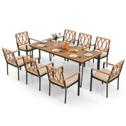 Costway - 9-Piece Patio Dining Set 35.5 Inch Acacia Wood Table with Umbrella Hole and 22.5-Inch Wide Chairs