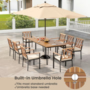 Costway - 9-Piece Patio Dining Set 35.5 Inch Acacia Wood Table with Umbrella Hole and 22.5-Inch Wide Chairs