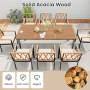 Costway - 9-Piece Patio Dining Set 35.5 Inch Acacia Wood Table with Umbrella Hole and 22.5-Inch Wide Chairs